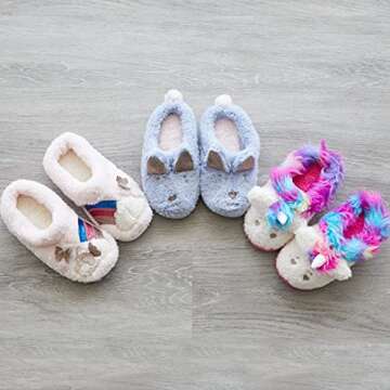 Dearfoams Easter Basket Stuffers Gifts for Kids Washable Animal Critter Slippers, Multi Unicorn, 2-3...