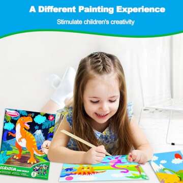 JUNQIU Scratch Art for Kids, Dinosaurs Black Rainbow Scratch Art Paper Set-Arts and Crafts & Supplies, DIY Activity & Party Games, Gifts for Toddlers, Girls & Boys Ages 3, 4, 5, 6, 7, 8