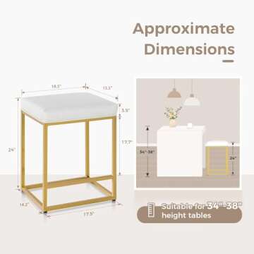 MAISON ARTS White & Gold Counter Height 24" Bar Stools Set of 4 for Kitchen Counter Modern Barstools...