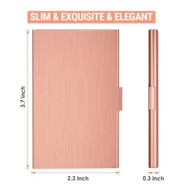MaxGear Metal Business Card Holder for Men & Women, Professional Stainless Steel Card Case for Business Cards, Slim Purse Name Cards Holders Wallet with Interior Lining, Buckle Style Shut, Rose Gold