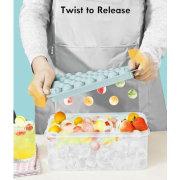 Ice Cube Tray with Lid and Bin - Perfect Round Ice Balls