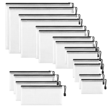 JARLINK 18 Pack 8 Sizes Mesh Pouch, 9 Colors, Waterproof Zipper File Bags Document Multipurpose Trav...