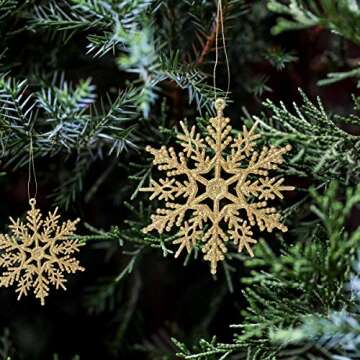 Eokeanon 36PCS Plastic Christmas Glitter Snowflake Ornaments Christmas Tree Decorations, 4 Inch Plas...