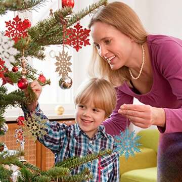 Eokeanon 36PCS Plastic Christmas Glitter Snowflake Ornaments Christmas Tree Decorations, 4 Inch Plastic Snowflake Ornaments for Winter Wonderland Christmas Party Decorations, Gold