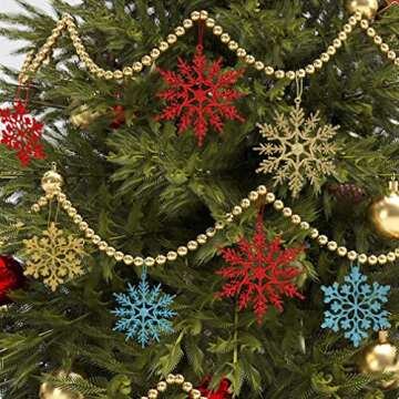 Eokeanon 36PCS Plastic Christmas Glitter Snowflake Ornaments Christmas Tree Decorations, 4 Inch Plastic Snowflake Ornaments for Winter Wonderland Christmas Party Decorations, Gold