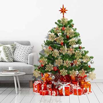 Eokeanon 36PCS Plastic Christmas Glitter Snowflake Ornaments Christmas Tree Decorations, 4 Inch Plastic Snowflake Ornaments for Winter Wonderland Christmas Party Decorations, Gold