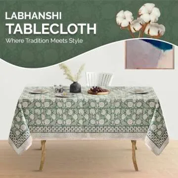Labhanshi Handmade Cotton Rectangular Table Cover - 60x90 Inch - Floral Print for Dining