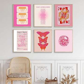 Hot Pink and Orange Wall Art Pink Butterfly Prints Pink Good Times Ticket Poster Disco Ball Poster P...