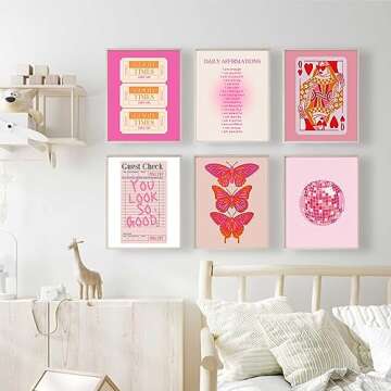 Hot Pink and Orange Wall Art Pink Butterfly Prints Pink Good Times Ticket Poster Disco Ball Poster Print College Dorm Apartment Decor Trendy Wall Art Aesthetic Preppy Poster for Room 8x10inch Unframed