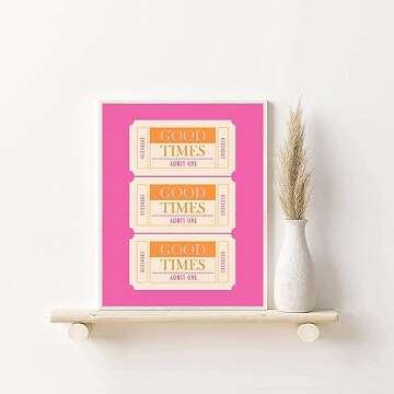 Hot Pink and Orange Wall Art Pink Butterfly Prints Pink Good Times Ticket Poster Disco Ball Poster Print College Dorm Apartment Decor Trendy Wall Art Aesthetic Preppy Poster for Room 8x10inch Unframed