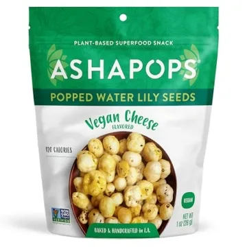 AshaPops Vegan Cheese Flavored Popped Water Lily Seeds - Healthy, Gluten-Free Snack, 1 oz Pack