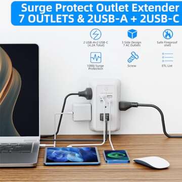 11-in-1 Wall Charger Surge Protector with Night Light and USB Ports for Home and Office