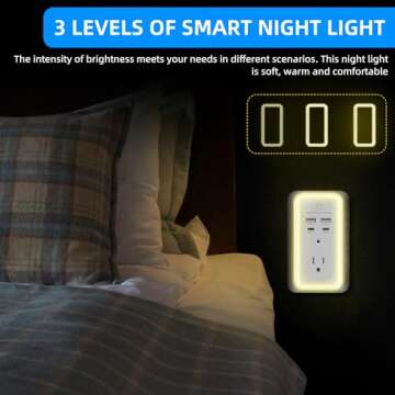 Wall Charger Surge Protector with Night Light and USB Ports