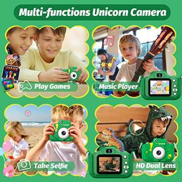 Upgrade Dinosaur Kids Camera, Christmas Birthday Gifts for Girls Boys 3-12, 1080P HD Selfie Digital ...