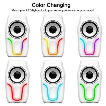 ZIYOU LANG Computer Speakers,2.0 Stereo Volume Control Gaming Speakers with Surround Sound,6 RGB LED Backlit Effect,USB Powered Wired Laptop Speakers with 3.5mm for Desktop Computer/PC/Laptops(White)