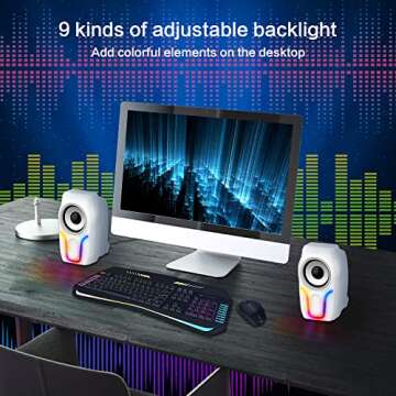 ZIYOU LANG Computer Speakers,2.0 Stereo Volume Control Gaming Speakers with Surround Sound,6 RGB LED Backlit Effect,USB Powered Wired Laptop Speakers with 3.5mm for Desktop Computer/PC/Laptops(White)