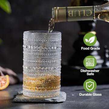 Mfacoy Large Vintage Hobnail Drinking Glasses Set of 6, 14 oz Cocktail Glasses,Highball Glasses, Emb...