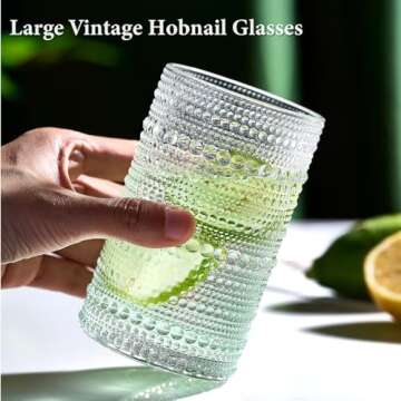 Mfacoy Large Vintage Hobnail Drinking Glasses Set of 6, 14 oz Cocktail Glasses,Highball Glasses, Embossed Glass Cups, Clear Water Tumbler, Glassware for Beer, Juice, Cocktail, Whiskey, Milk