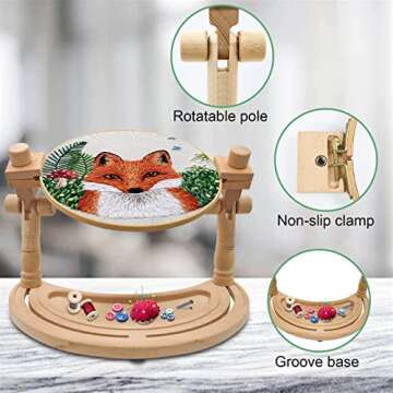 Adjustable Embroidery Stand - Rotated Hands-Free Cross Stitch Hoop Holder, Wood Embroidery Frame Lap...