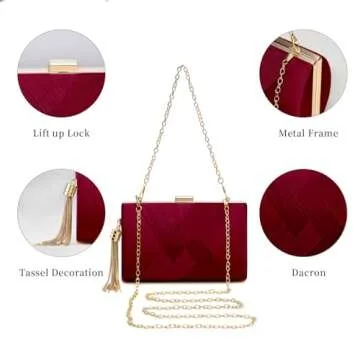YAPAIOU Clutch Purses For Women Tassel Evening Clutch bag Cross Body & Shoulder Bag For Wedding Night out Party Wine Red