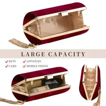 YAPAIOU Clutch Purses For Women Tassel Evening Clutch bag Cross Body & Shoulder Bag For Wedding Night out Party Wine Red