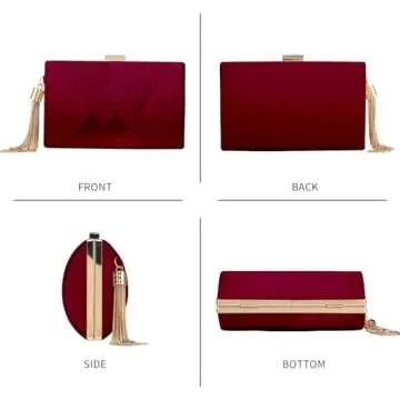 YAPAIOU Clutch Purses For Women Tassel Evening Clutch bag Cross Body & Shoulder Bag For Wedding Night out Party Wine Red