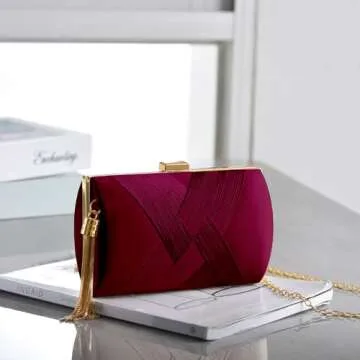 YAPAIOU Clutch Purses For Women Tassel Evening Clutch bag Cross Body & Shoulder Bag For Wedding Night out Party Wine Red