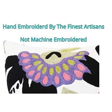 Kashmir Designs Daisy Floral Pillow Cover Hand Embroidered Flower Throw Pillowcase Traditional Floral Outdoor Suzani Cushion Boho Flower Throw Pillow Chair Cushion Wool Size - 18x18