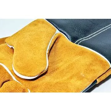 14.5" Long Premium Leather Gloves, BBQ gloves, Grill and Fireplace Gloves, Cotton lining with Kevlar stitch, Heat Resistant Gloves, animal handling gloves, bite-proof gloves, Grey and Yellow