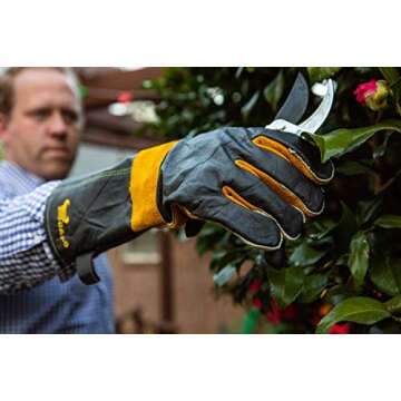 14.5" Long Premium Leather Gloves, BBQ gloves, Grill and Fireplace Gloves, Cotton lining with Kevlar stitch, Heat Resistant Gloves, animal handling gloves, bite-proof gloves, Grey and Yellow