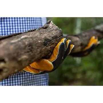 14.5" Long Premium Leather Gloves, BBQ gloves, Grill and Fireplace Gloves, Cotton lining with Kevlar stitch, Heat Resistant Gloves, animal handling gloves, bite-proof gloves, Grey and Yellow