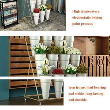 Elegant Flower Display Stand: 3-Layer Wrought Iron Plant Cart with Wheels