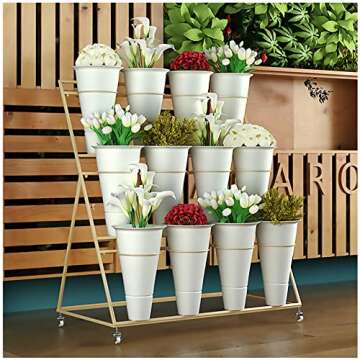 Flower Display Stand on Wheels for Easy Plant Display