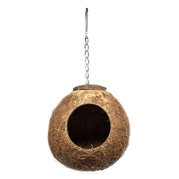 LWINGFLYER Natural Coconut Shell Bird Nest Hut – Cozy Shelter for Parrots & Parakeets