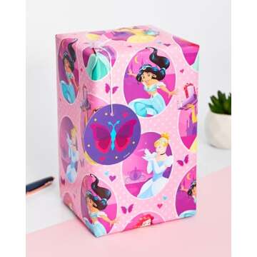 UK Greetings Disney Princess Wrapping Paper - Girls Wrapping Paper - Kids Wrapping Paper, Multicolor
