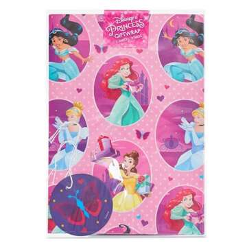 UK Greetings Disney Princess Wrapping Paper - Girls Wrapping Paper - Kids Wrapping Paper, Multicolor