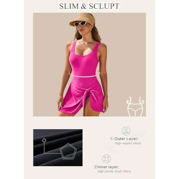 Aleumdr One Piece Swimdress Swimsuits for Women Tummy Control Tie Knot Swim Dresses Skirt Bathing Suit Hot Pink XX-Large