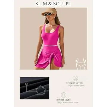 Aleumdr One Piece Swimdress Swimsuits for Women Tummy Control Tie Knot Swim Dresses Skirt Bathing Suit Hot Pink XX-Large