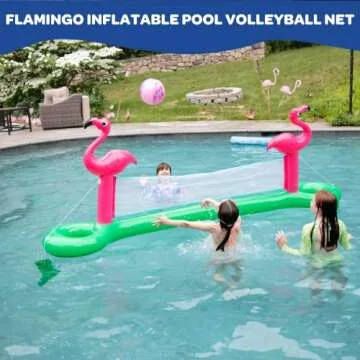 Giant Inflatable Flamingo Volleyball Net Set w/Ball - 12 ft Long, Durable PVC Material - Perfect for...