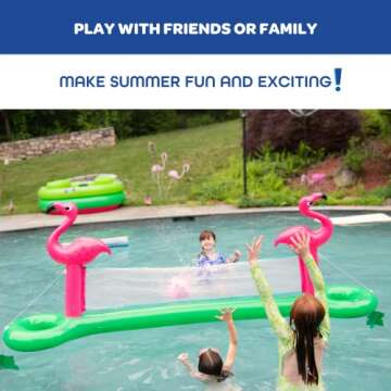 Giant Inflatable Flamingo Volleyball Net Set w/Ball - 12 ft Long, Durable PVC Material - Perfect for Outdoor Backyard Swimming Pool Parties w/Family Friends Kids- Fun Summer Water Float, Gift