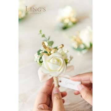 Ling's Moment Boutonniere for Men, 2pcs Groom Groomsmen Guest Boutonniere, Artificial Flowers for We...