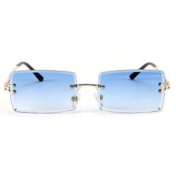 FEISEDY Vintage Rimless Sunglasses Rectangle Frameless Candy Color Glasses Women Men B2642 (13 Gradual Blue, 60)