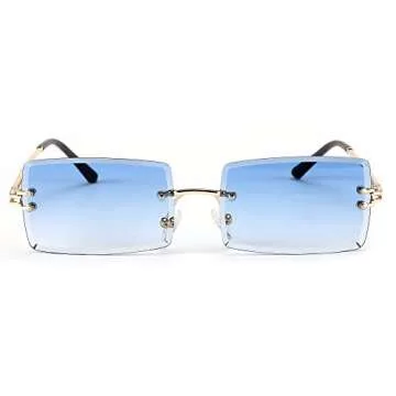 FEISEDY Vintage Rimless Sunglasses Rectangle Frameless Candy Color Glasses Women Men B2642 (13 Gradual Blue, 60)