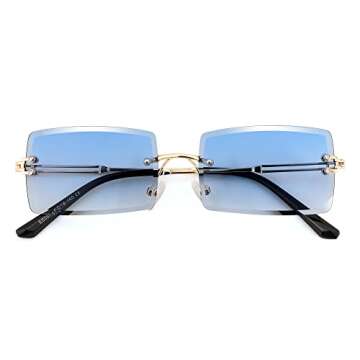 FEISEDY Vintage Rimless Sunglasses Rectangle Frameless Candy Color Glasses Women Men B2642 (13 Gradual Blue, 60)