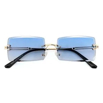 FEISEDY Vintage Rimless Sunglasses Rectangle Frameless Candy Color Glasses Women Men B2642 (13 Gradual Blue, 60)