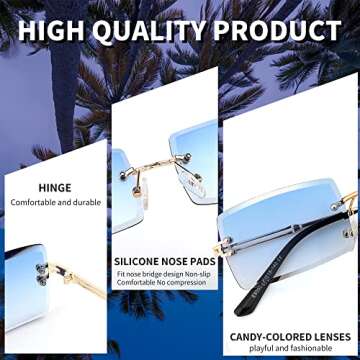 FEISEDY Vintage Rimless Sunglasses Rectangle Frameless Candy Color Glasses Women Men B2642 (13 Gradual Blue, 60)