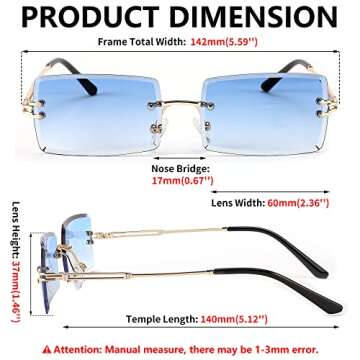 FEISEDY Vintage Rimless Sunglasses Rectangle Frameless Candy Color Glasses Women Men B2642 (13 Gradual Blue, 60)