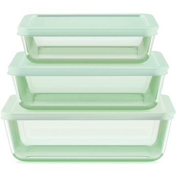 Pyrex Year of Color (3-Pack) Tinted Rectangular Glass Food Storage Containers Set, (3, 6 & 11 Cup) M...