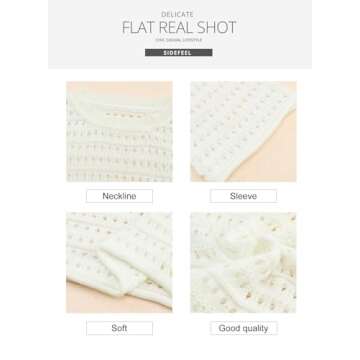 Sidefeel Womens Summer Outfit 2024 Lightweight Sweater Crochet Hollow Out Knit Fall Clothes X-Large White