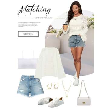 Sidefeel Womens Summer Outfit 2024 Lightweight Sweater Crochet Hollow Out Knit Fall Clothes X-Large White